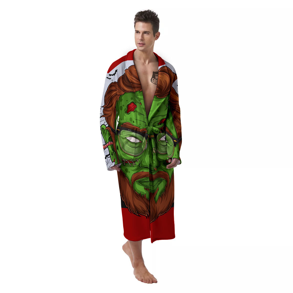 Zombie Face Halloween Character Print Men's Robe-grizzshop