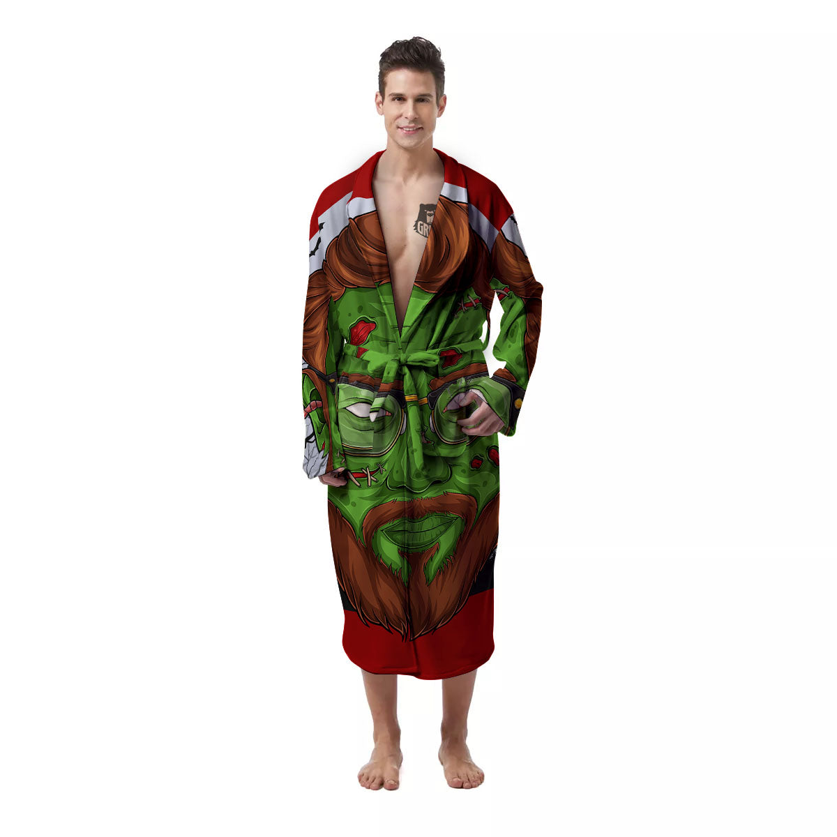 Zombie Face Halloween Character Print Men's Robe-grizzshop