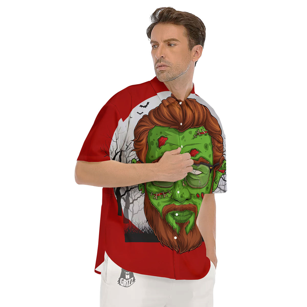 Zombie Face Halloween Character Print Men's Short Sleeve Shirts-grizzshop