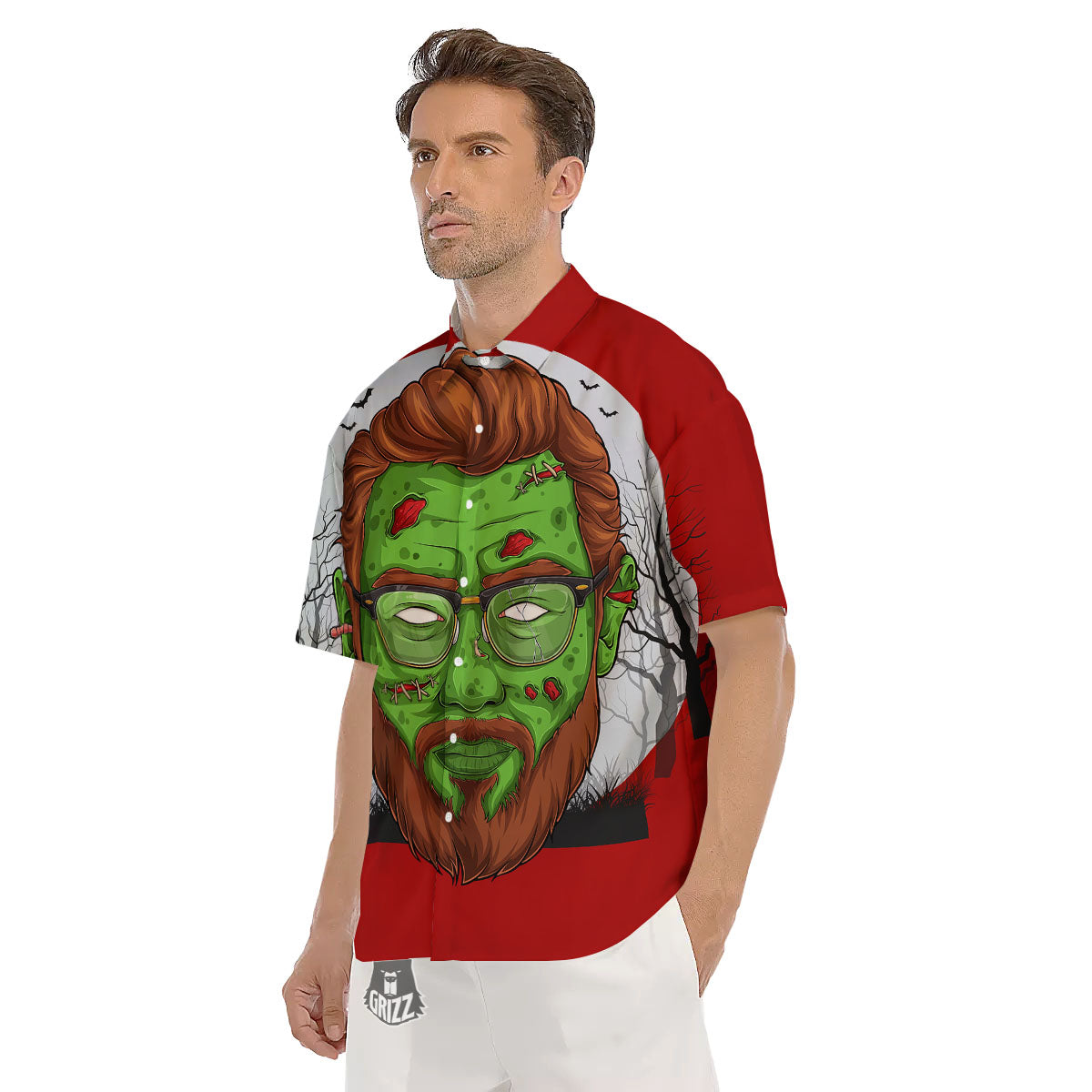 Zombie Face Halloween Character Print Men's Short Sleeve Shirts-grizzshop