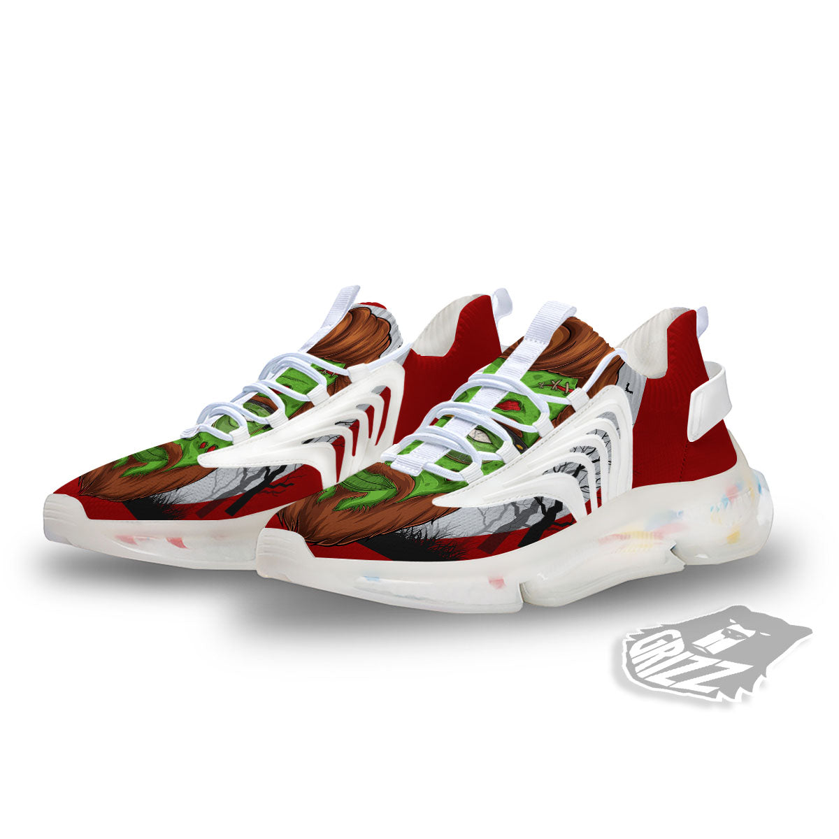 Zombie Face Halloween Character Print White Gym Shoes-grizzshop