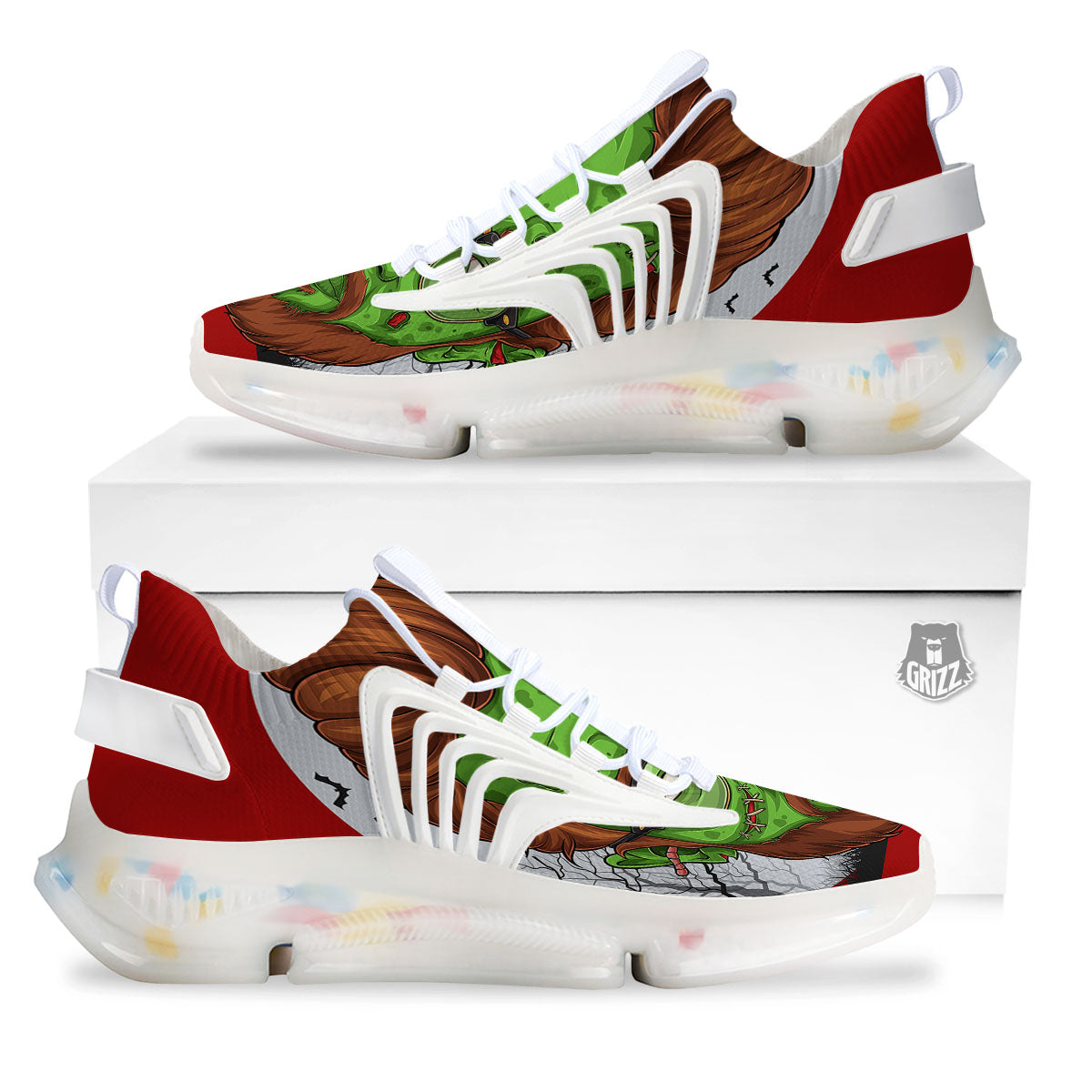 Zombie Face Halloween Character Print White Gym Shoes-grizzshop