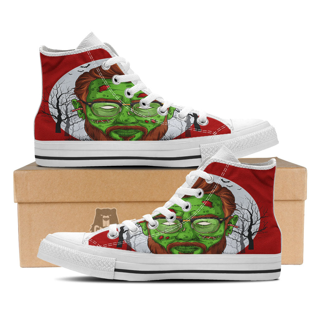 Zombie Face Halloween Character Print White High Top Shoes-grizzshop