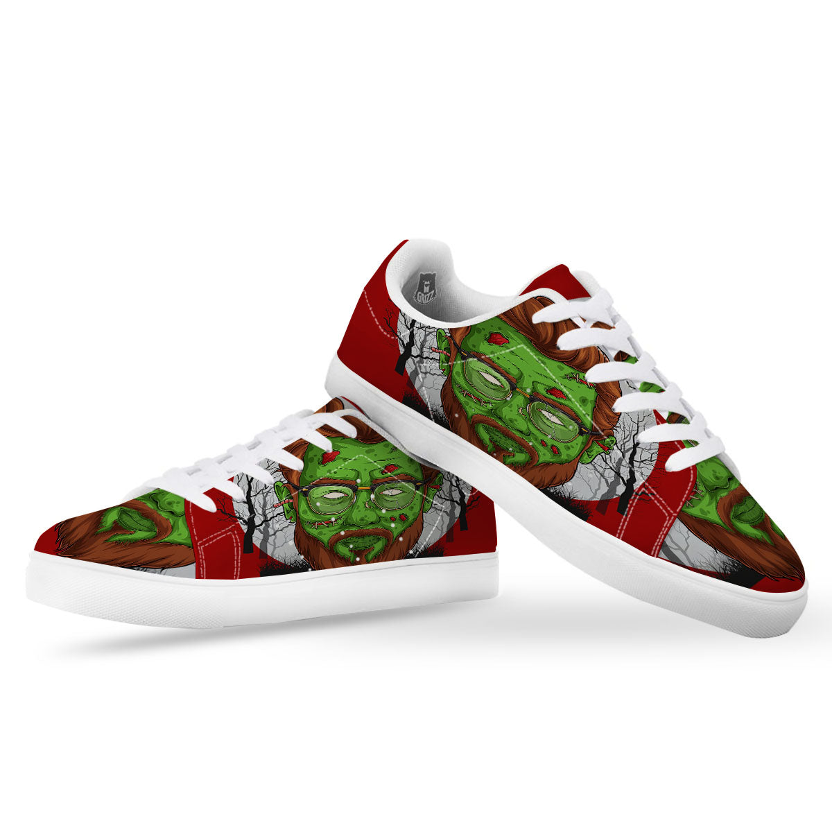 Zombie Face Halloween Character Print White Low Top Sneakers-grizzshop