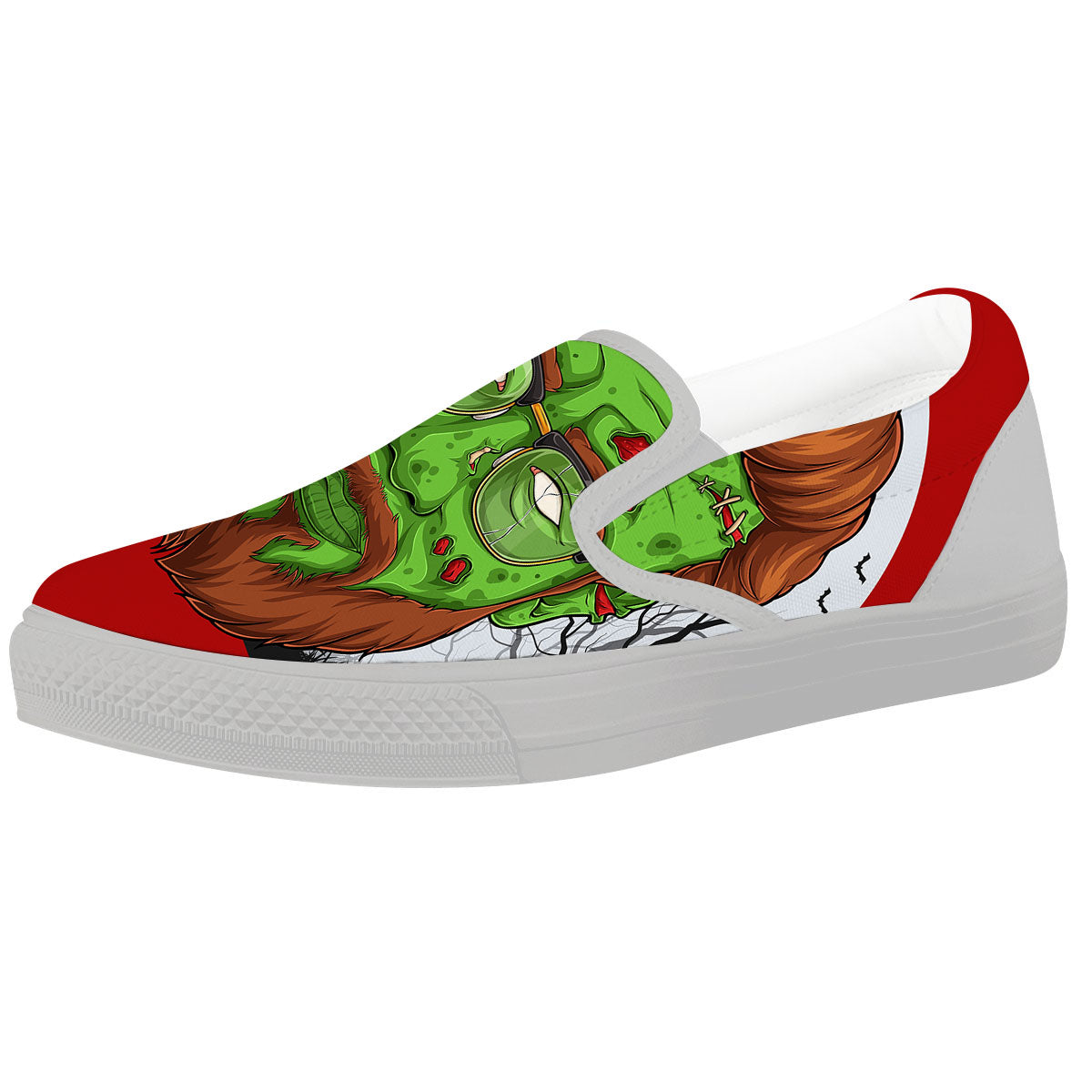 Zombie Face Halloween Character Print White Slip On Shoes-grizzshop