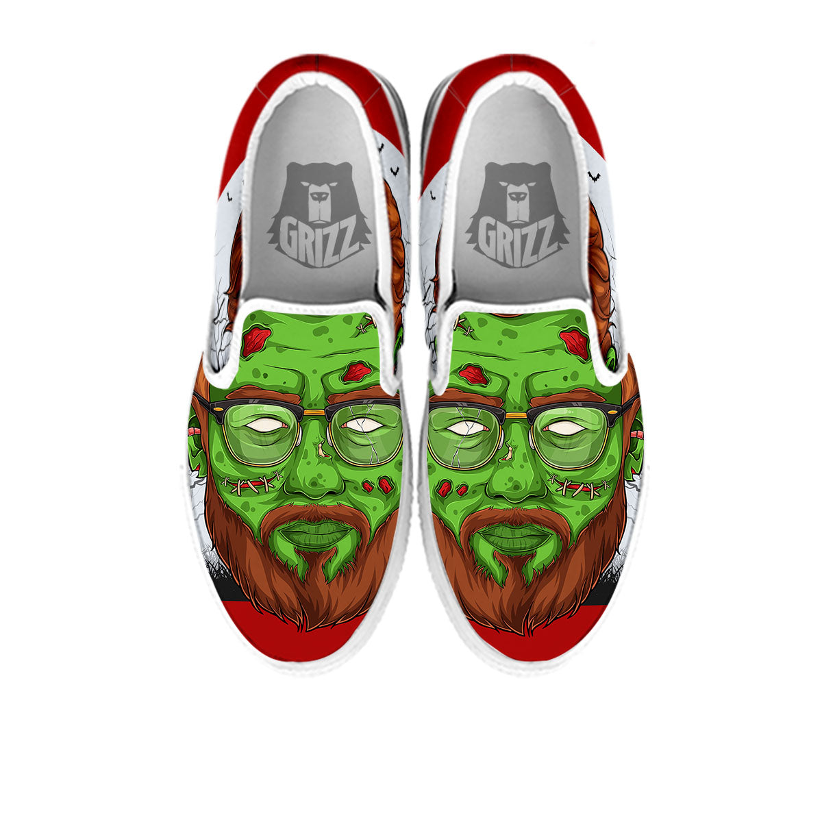 Zombie Face Halloween Character Print White Slip On Shoes-grizzshop