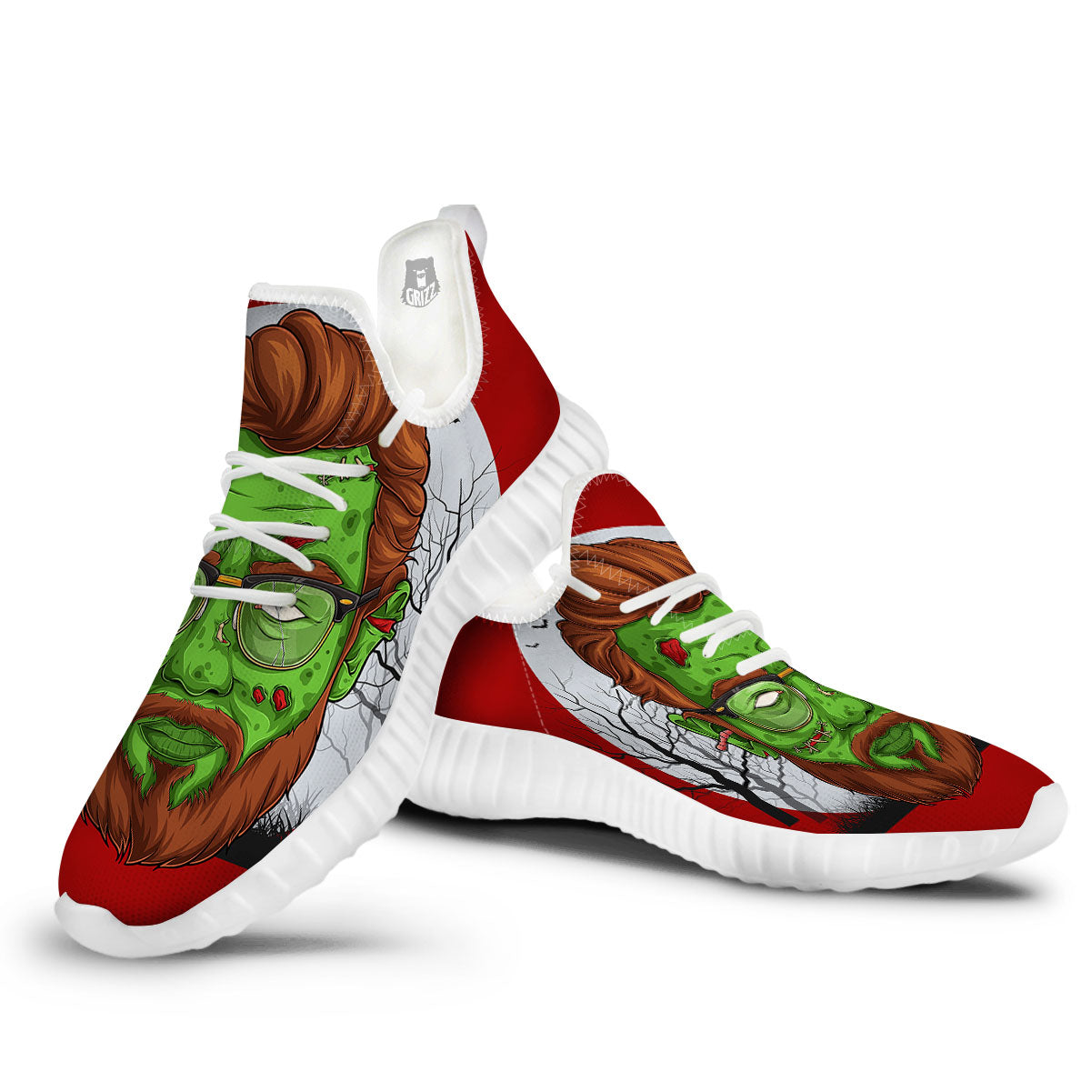 Zombie Face Halloween Character Print White Walking Shoes-grizzshop