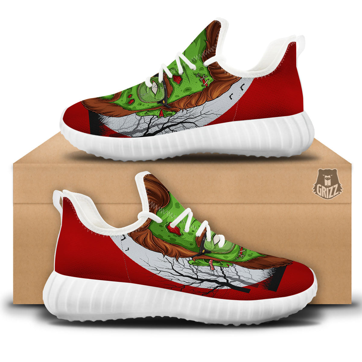 Zombie Face Halloween Character Print White Walking Shoes-grizzshop