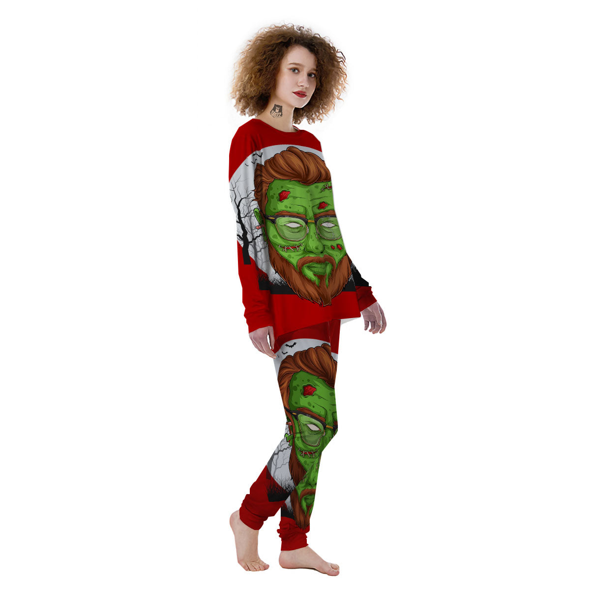 Zombie Face Halloween Character Print Women's Pajamas-grizzshop