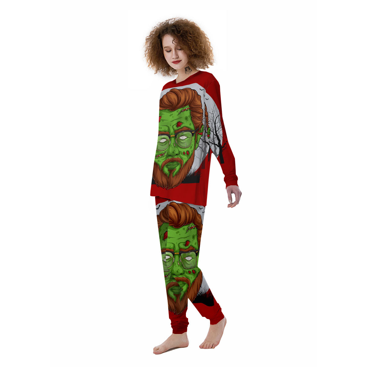 Zombie Face Halloween Character Print Women's Pajamas-grizzshop