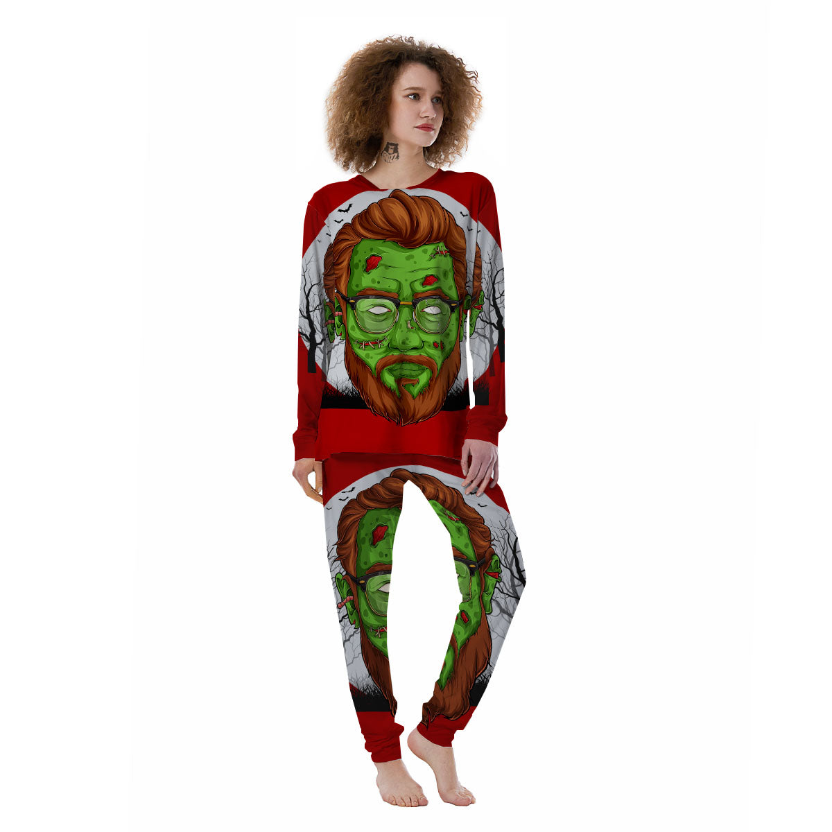 Zombie Face Halloween Character Print Women's Pajamas-grizzshop