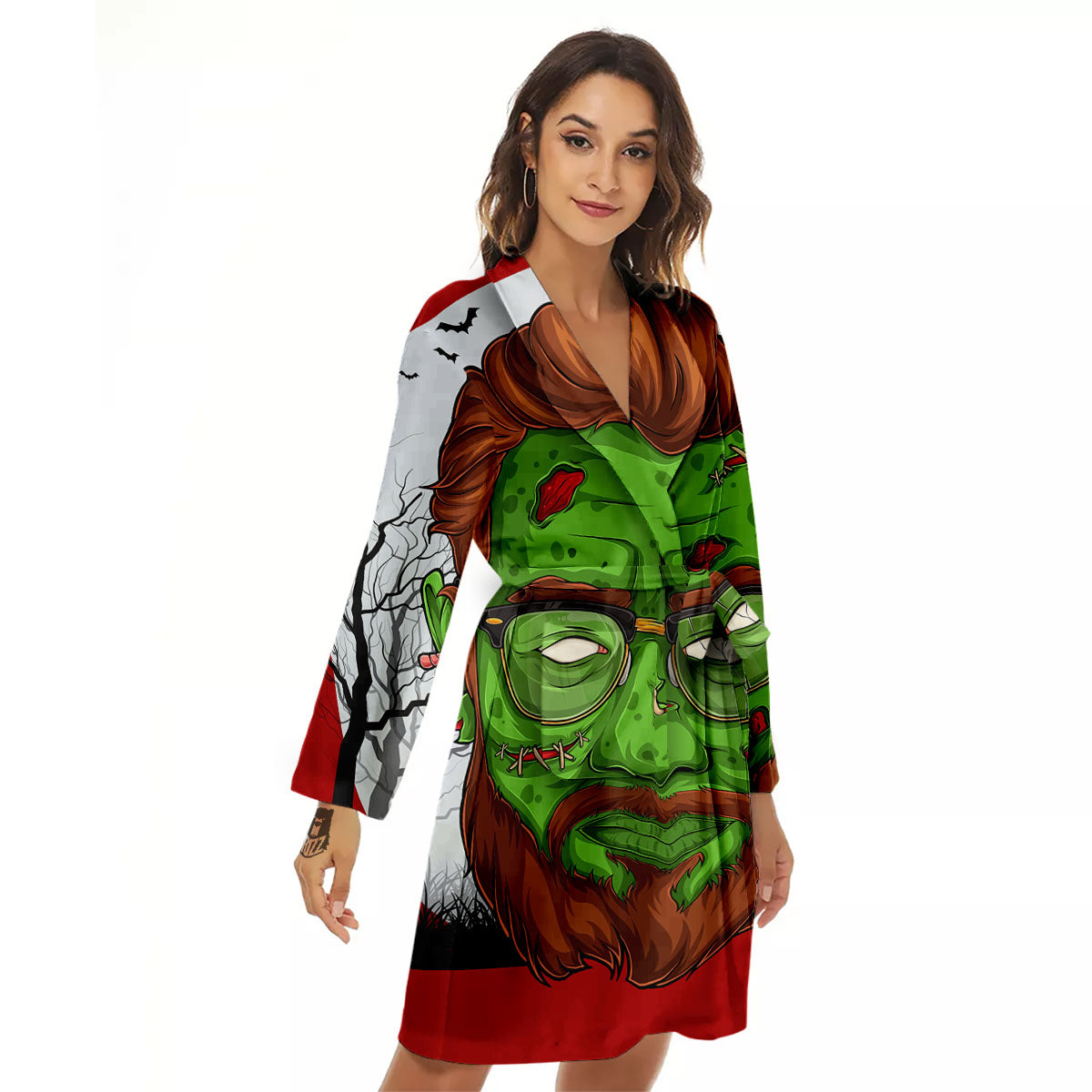 Zombie Face Halloween Character Print Women's Robe-grizzshop
