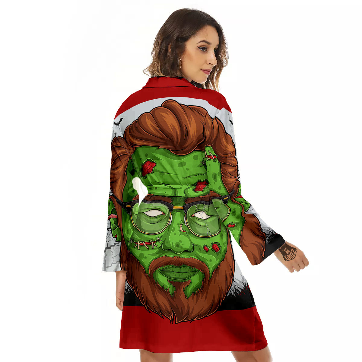 Zombie Face Halloween Character Print Women's Robe-grizzshop