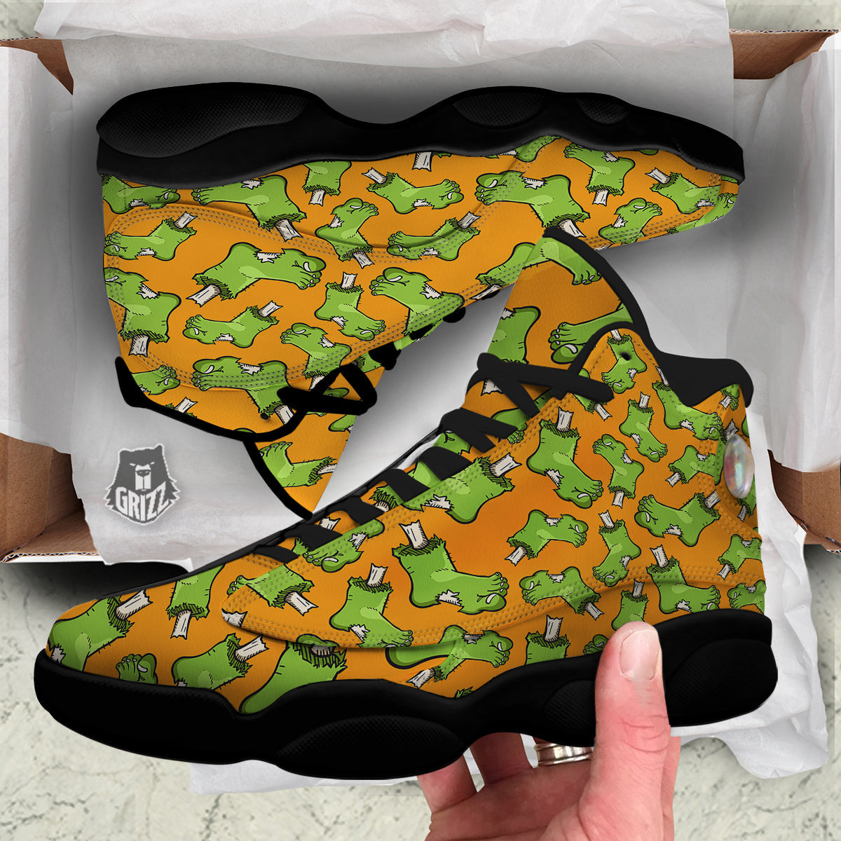 Zombie Foot Print Pattern Black Basketball Shoes-grizzshop