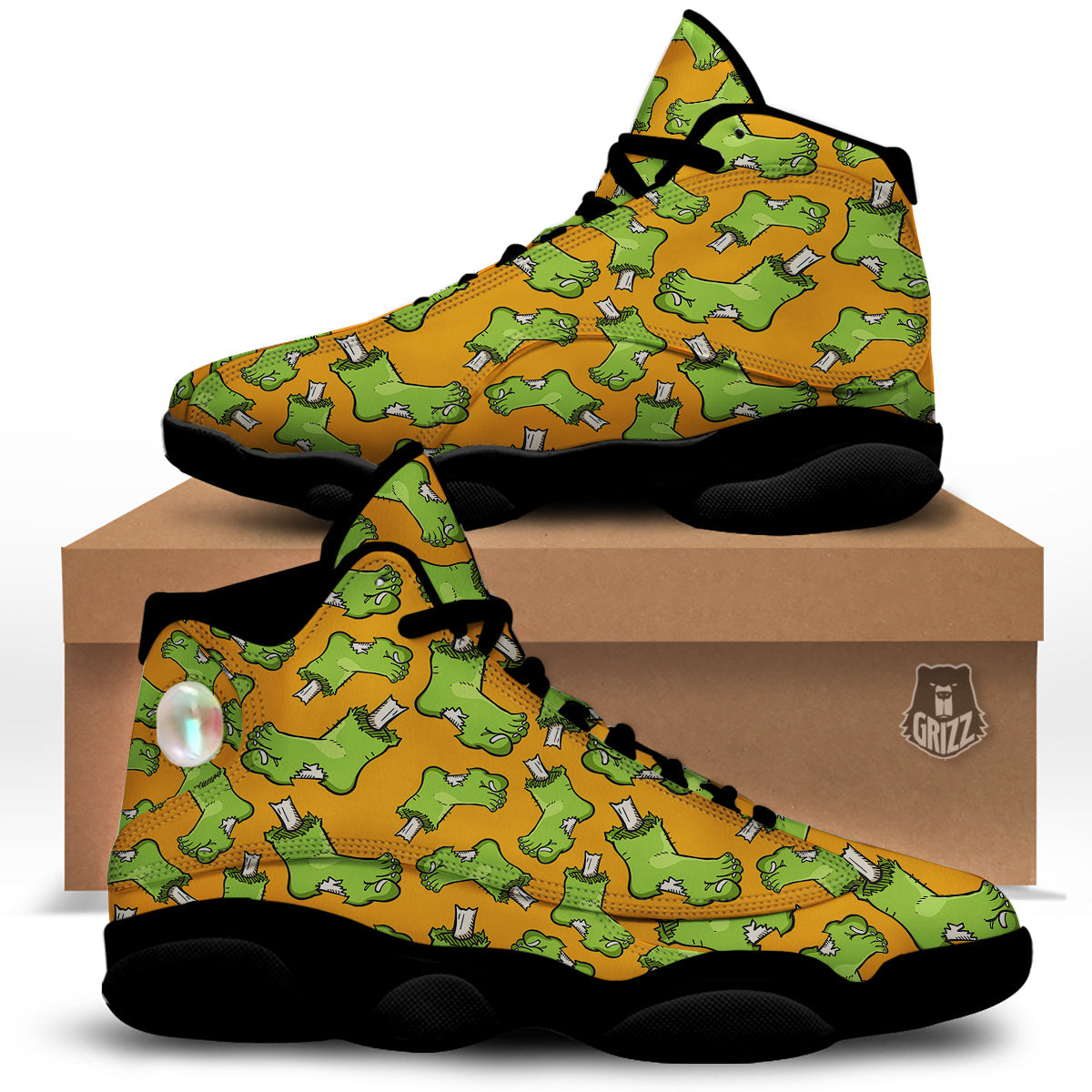 Zombie Foot Print Pattern Black Basketball Shoes-grizzshop