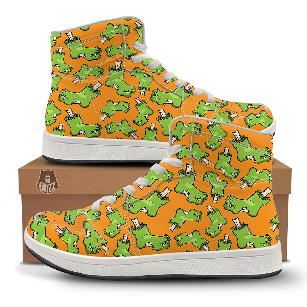 Zombie Foot Print Pattern High Top Sneakers-grizzshop