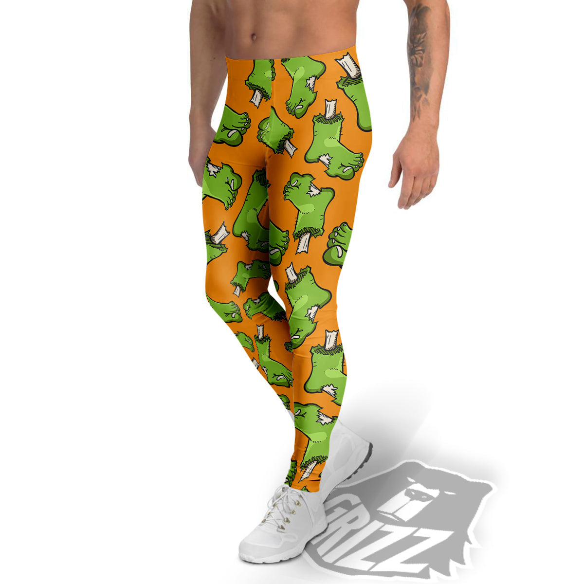 Zombie Foot Print Pattern Men's Leggings-grizzshop