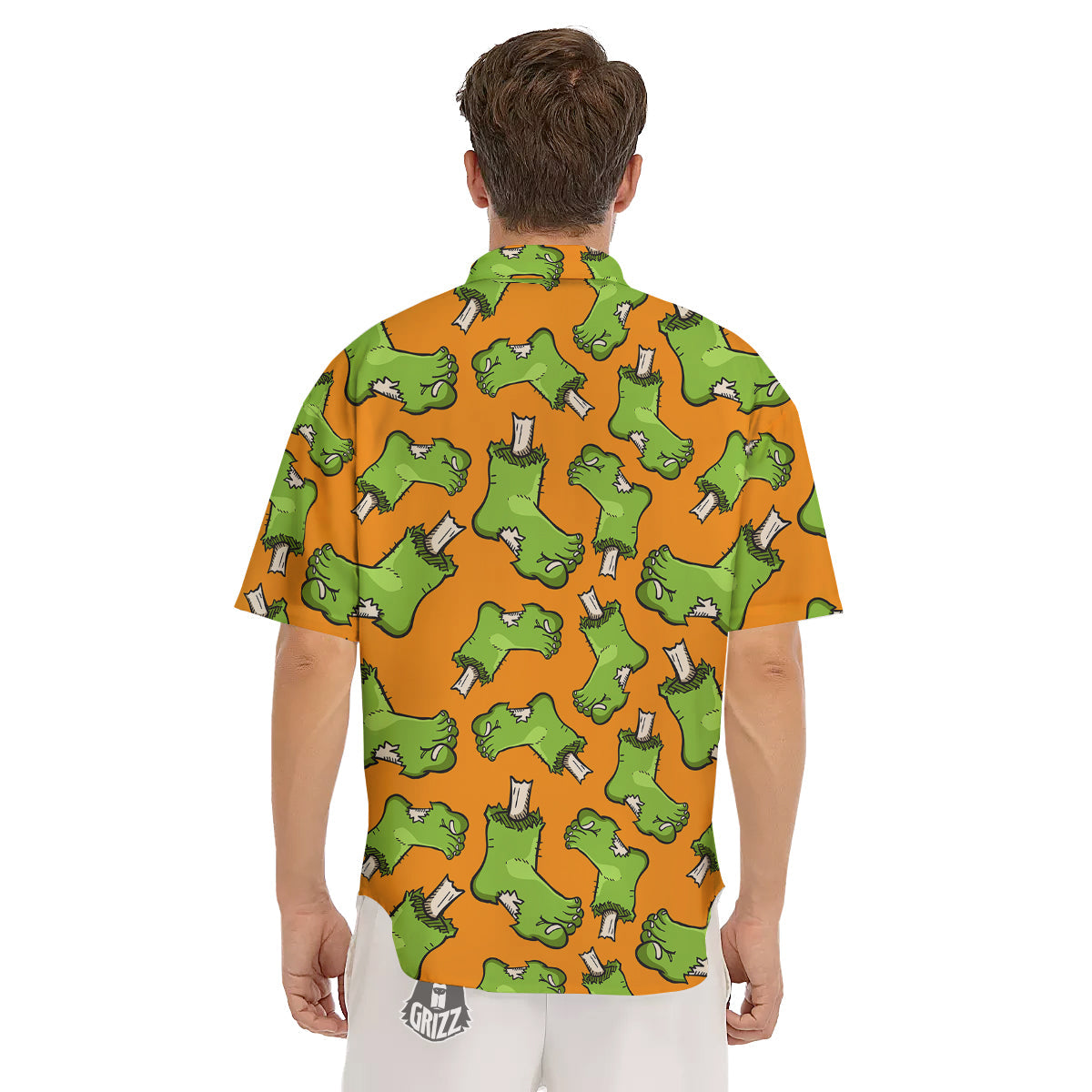 Zombie Foot Print Pattern Men's Short Sleeve Shirts-grizzshop