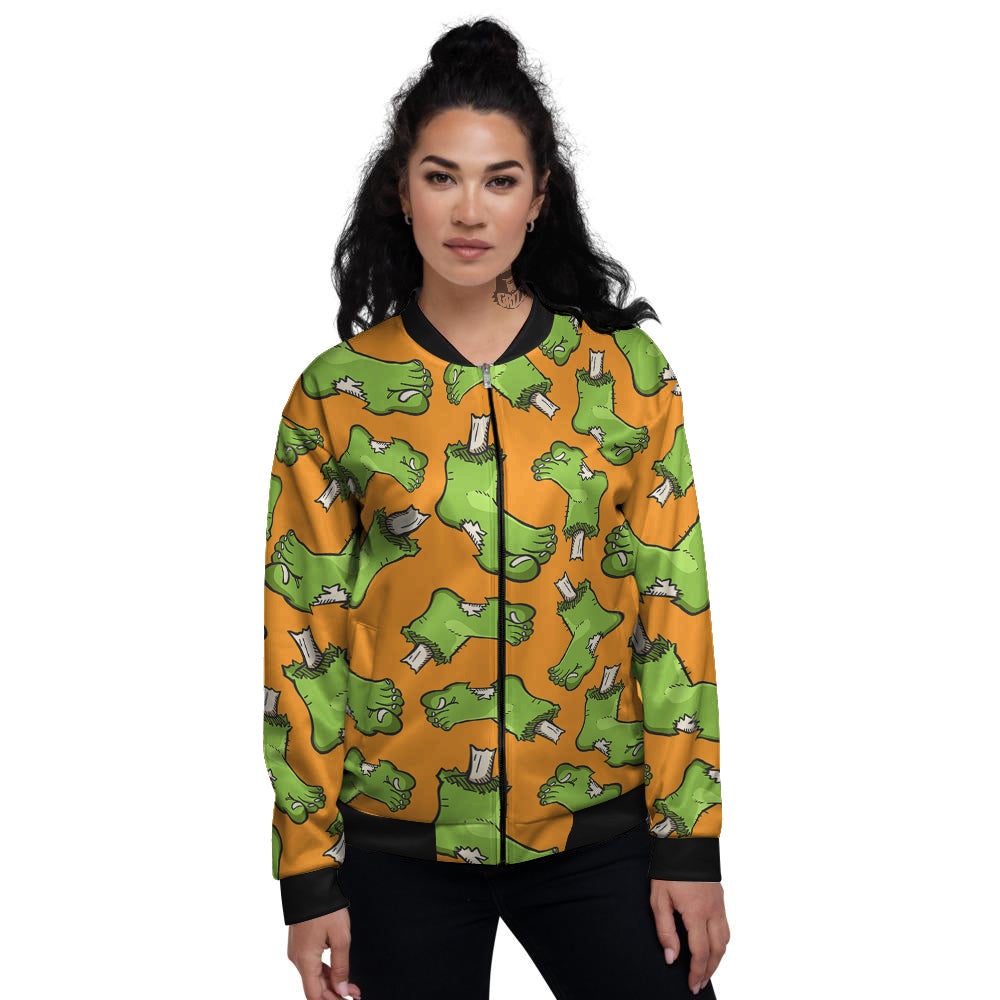 Zombie Foot Print Pattern Women's Bomber Jacket-grizzshop