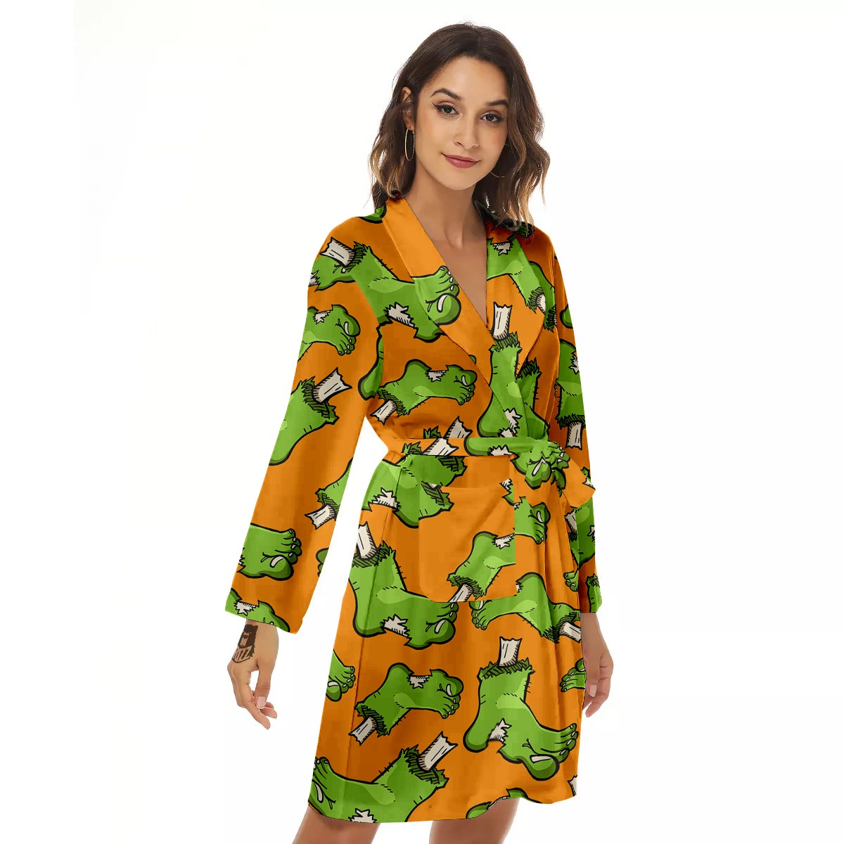 Zombie Foot Print Pattern Women's Robe-grizzshop