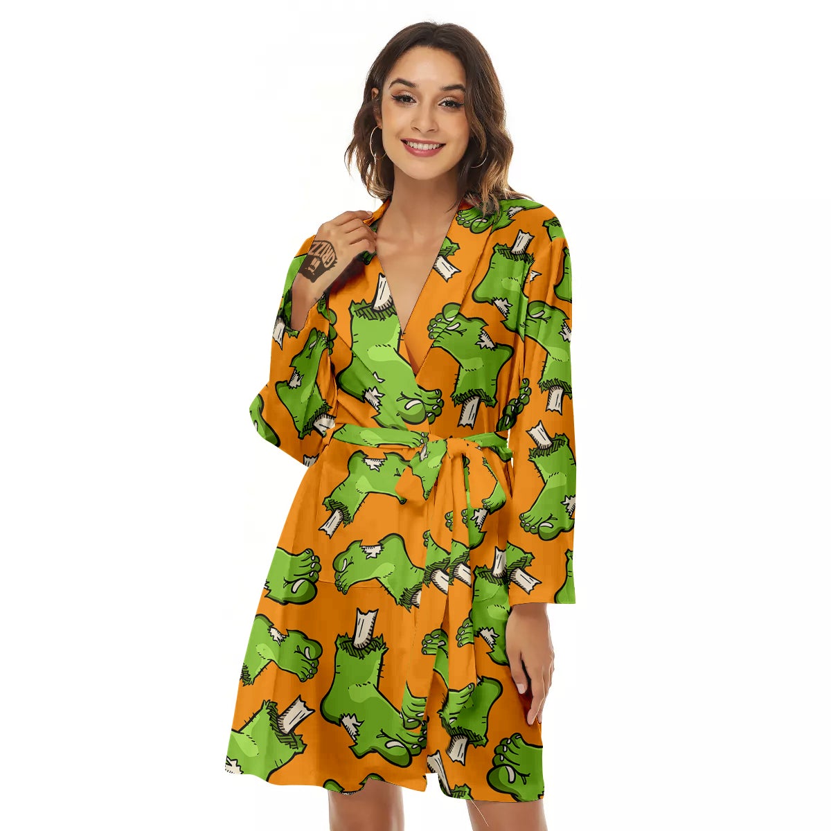 Zombie Foot Print Pattern Women's Robe-grizzshop