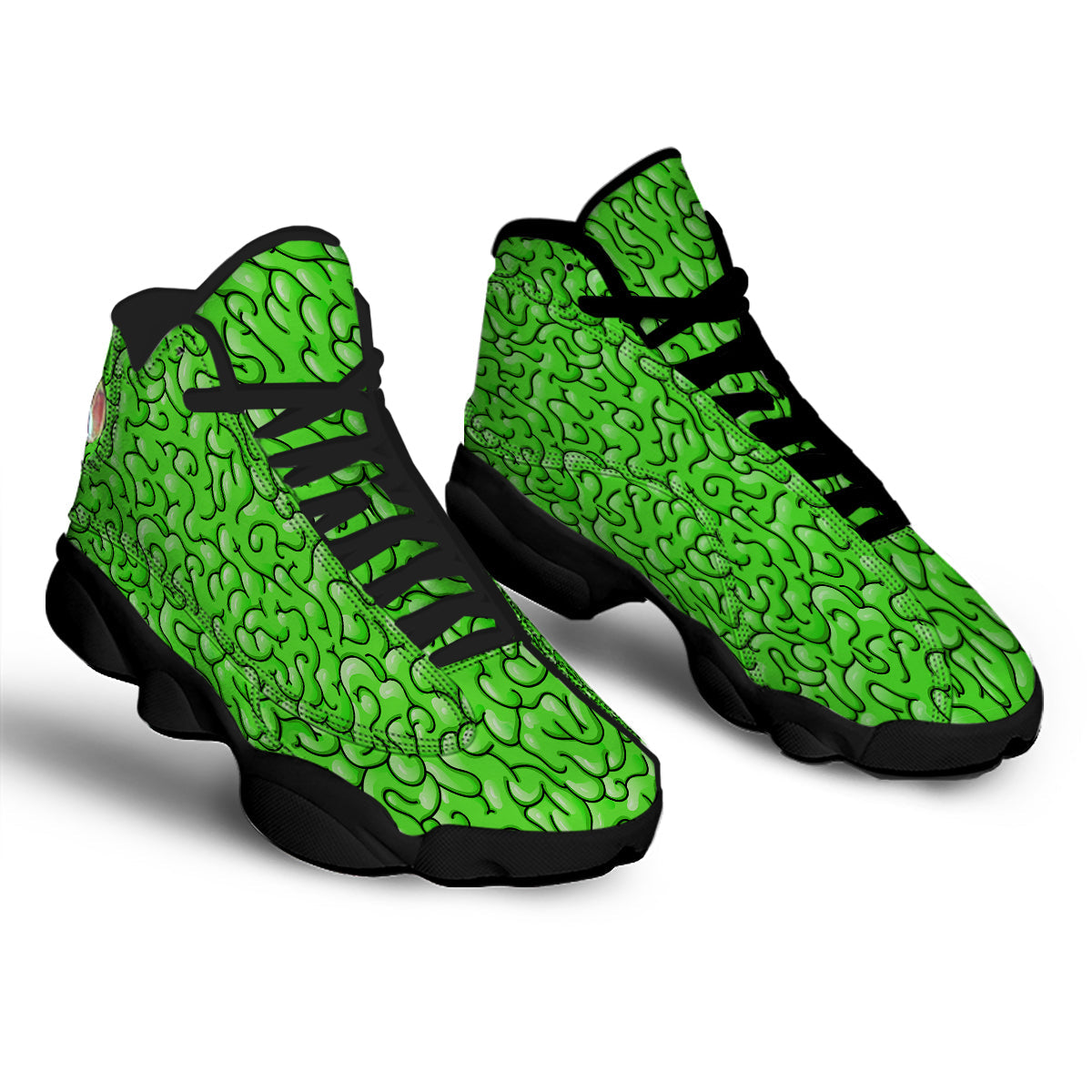 Zombie Green Brain Print Pattern Black Basketball Shoes-grizzshop