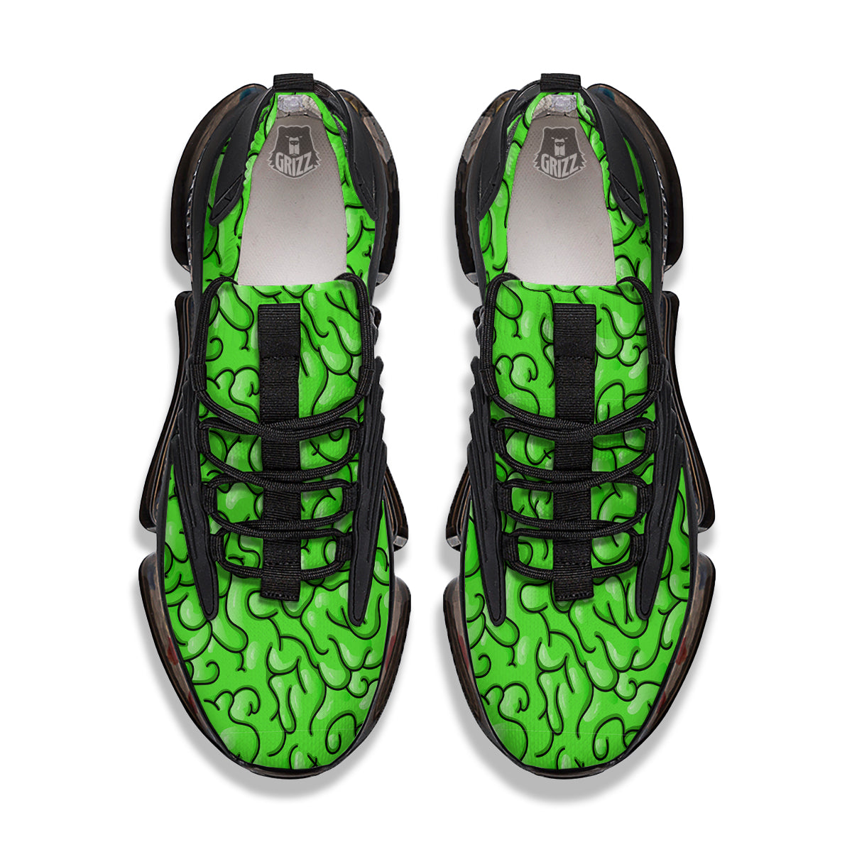 Zombie Green Brain Print Pattern Black Gym Shoes-grizzshop