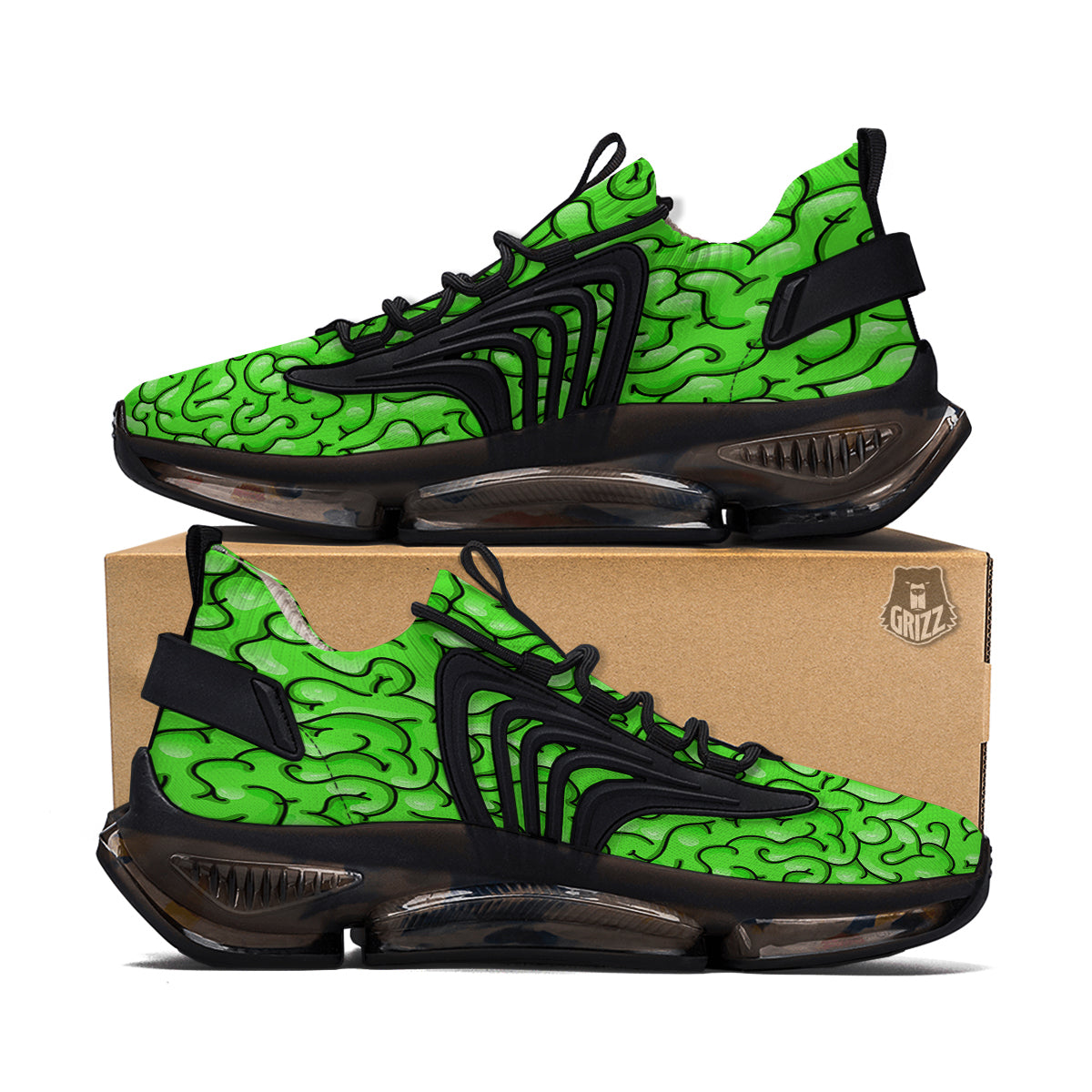 Zombie Green Brain Print Pattern Black Gym Shoes-grizzshop
