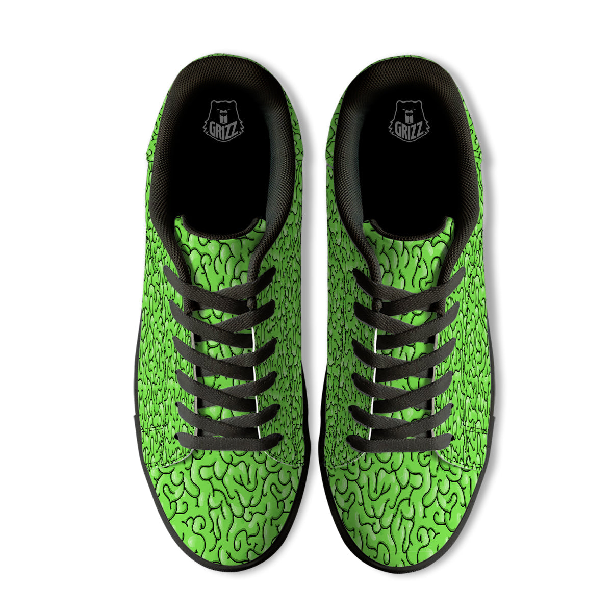 Zombie Green Brain Print Pattern Black Low Top Sneakers-grizzshop