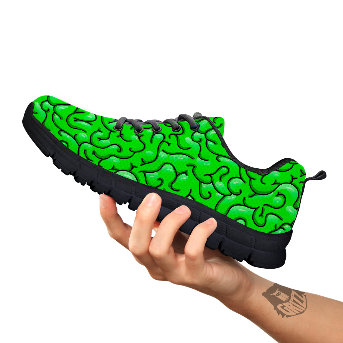 Zombie Green Brain Print Pattern Black Sneaker-grizzshop