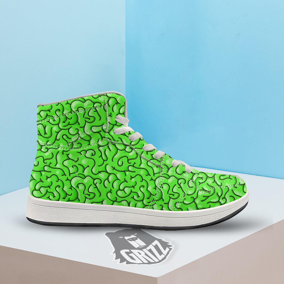 Zombie Green Brain Print Pattern High Top Sneakers-grizzshop