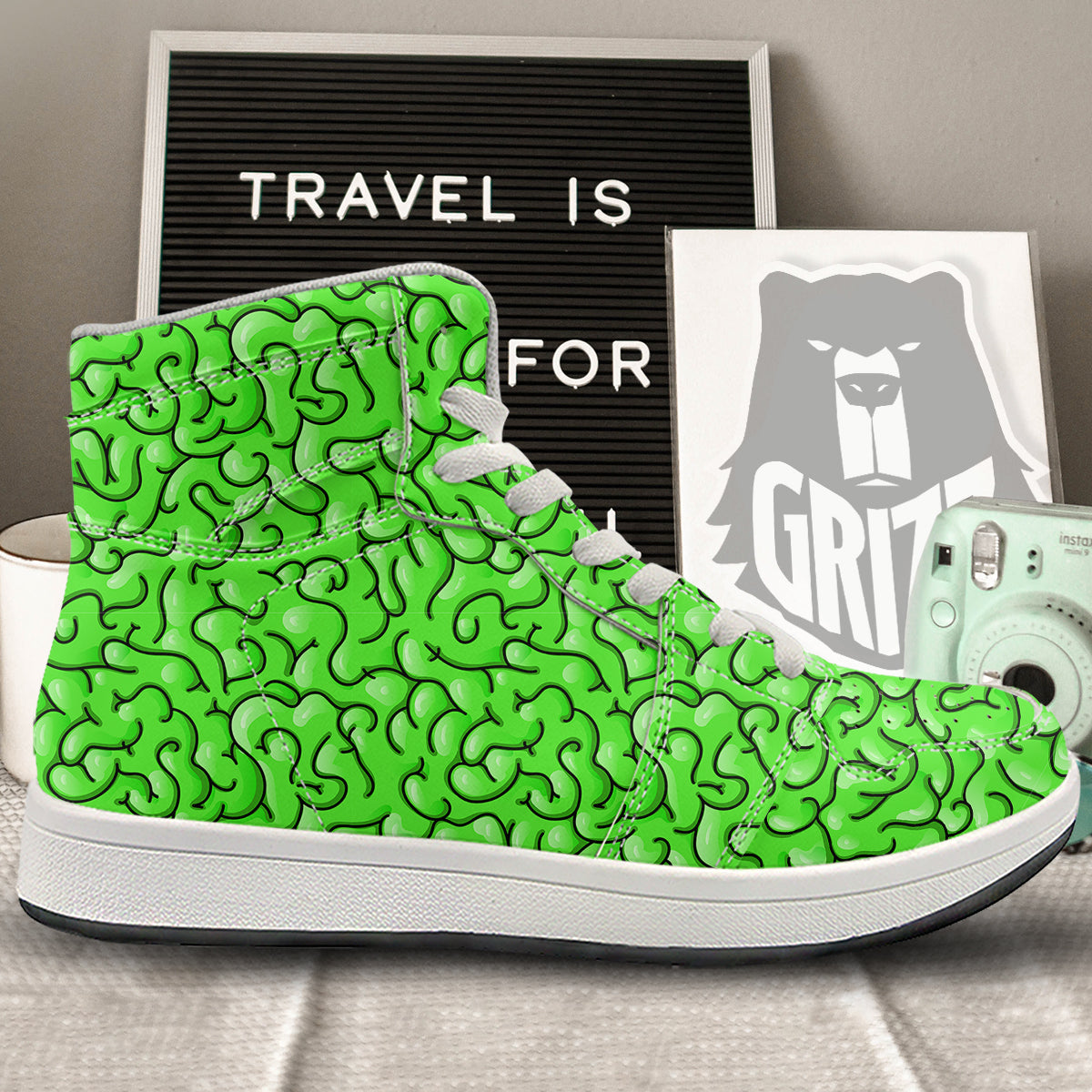 Zombie Green Brain Print Pattern High Top Sneakers-grizzshop