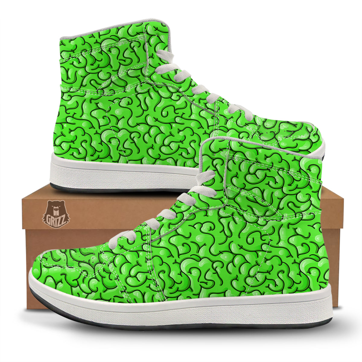 Zombie Green Brain Print Pattern High Top Sneakers-grizzshop