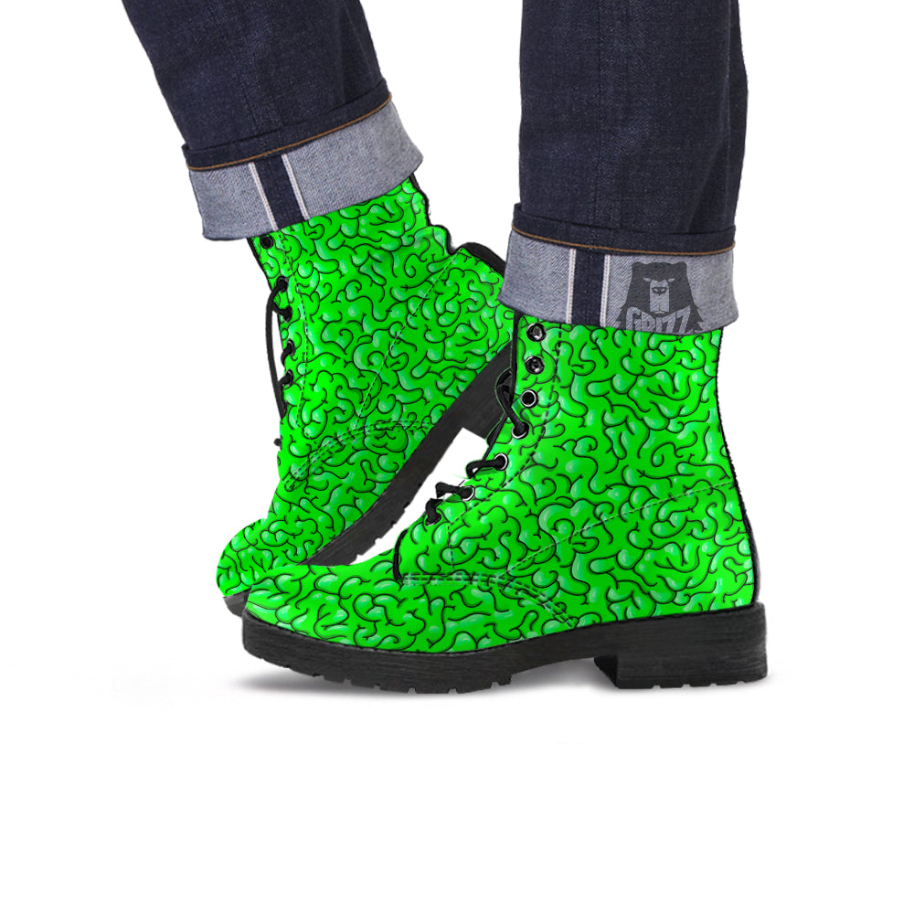 Zombie Green Brain Print Pattern Leather Boots-grizzshop