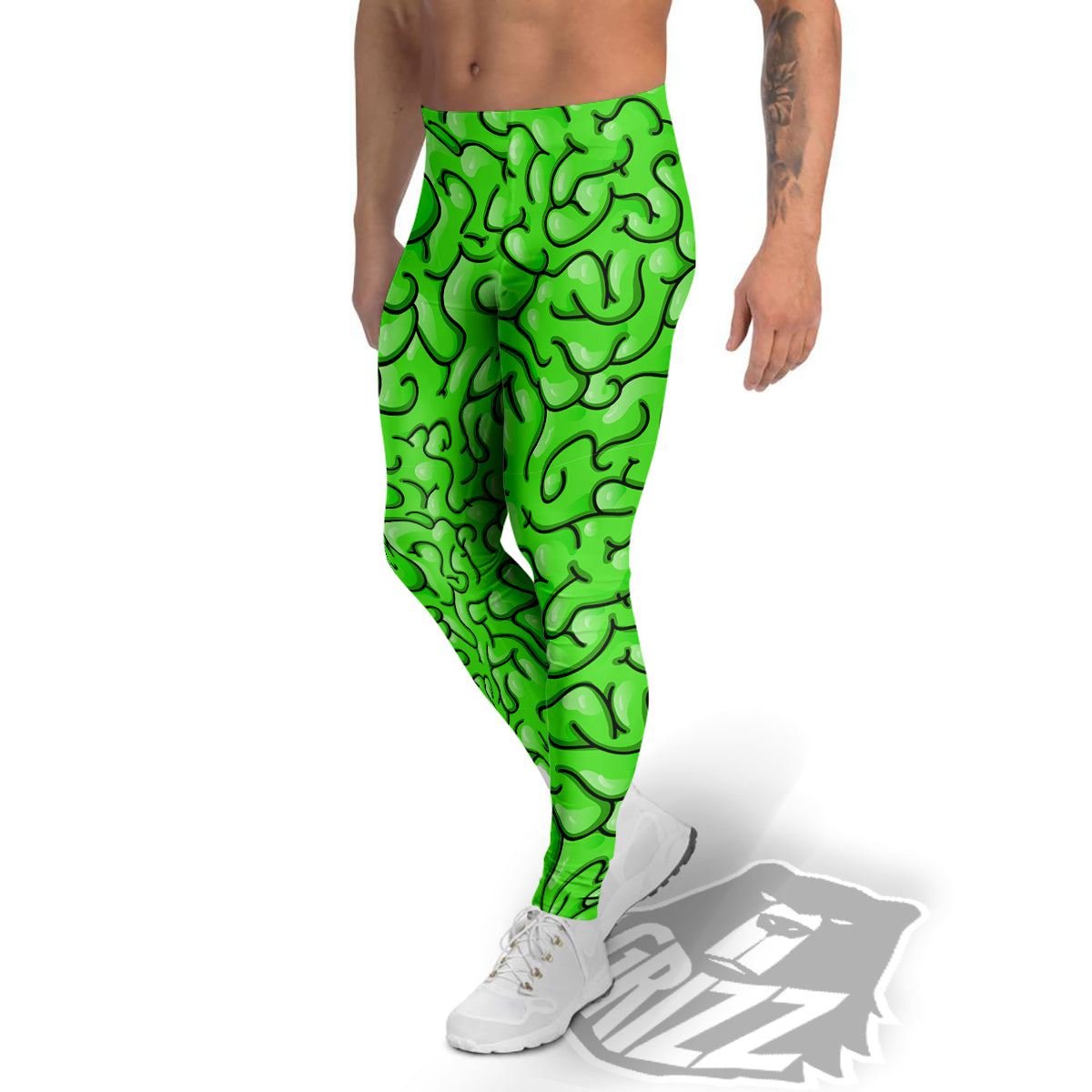 Zombie Green Brain Print Pattern Men's Leggings-grizzshop