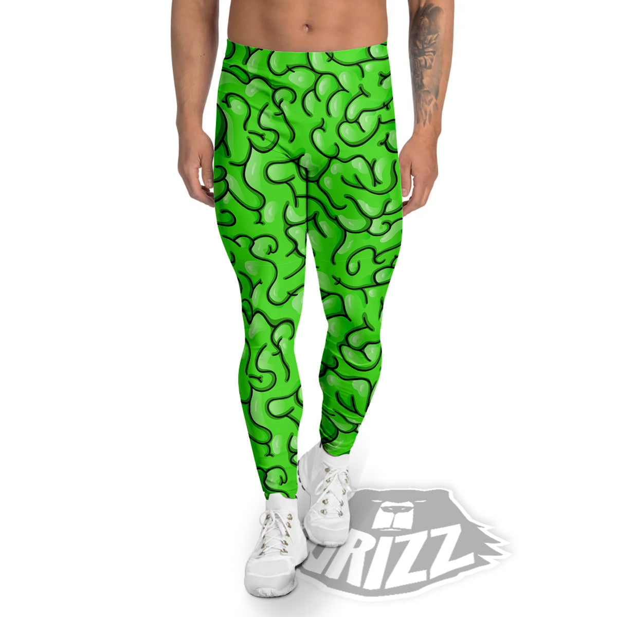 Zombie Green Brain Print Pattern Men's Leggings-grizzshop
