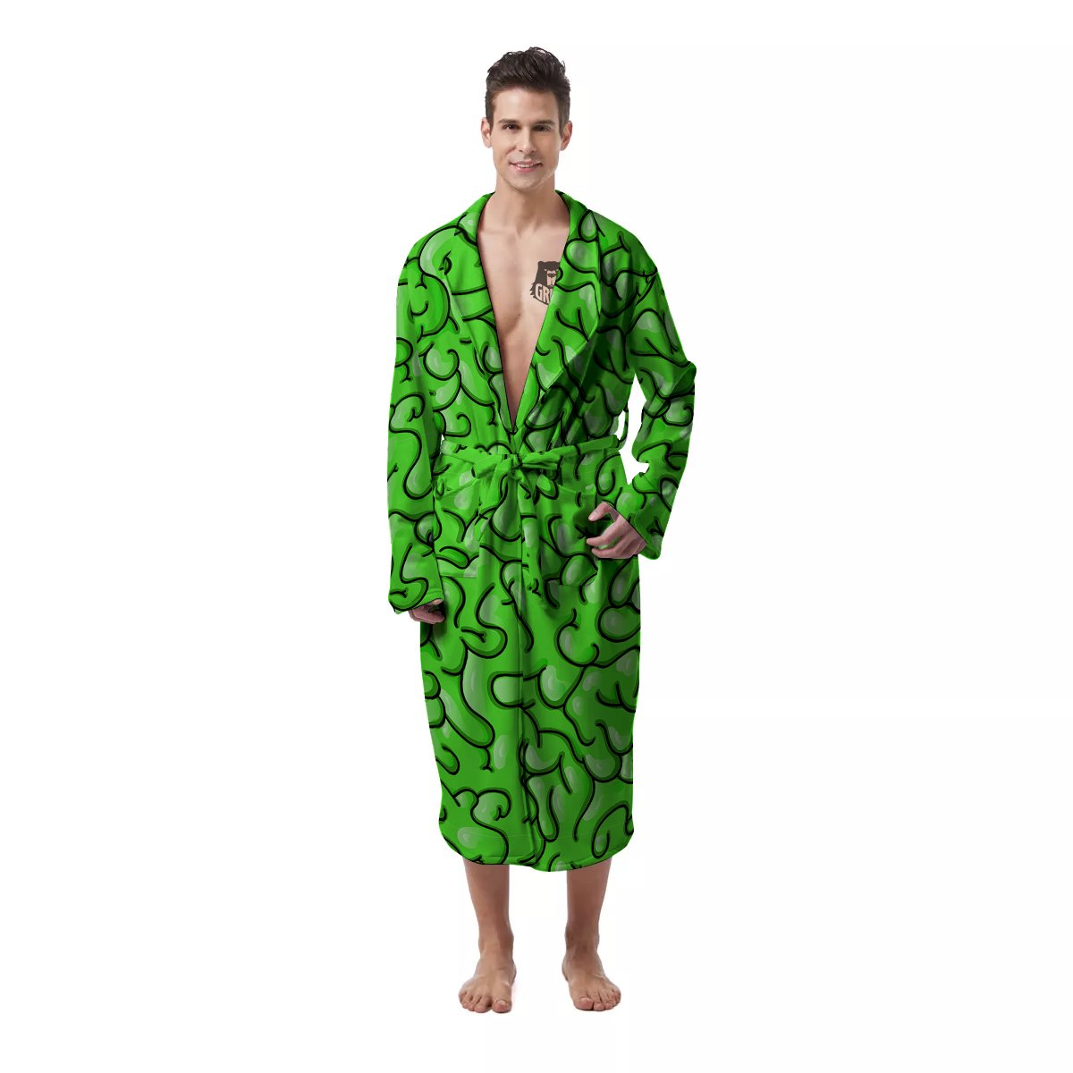 Zombie Green Brain Print Pattern Men's Robe-grizzshop