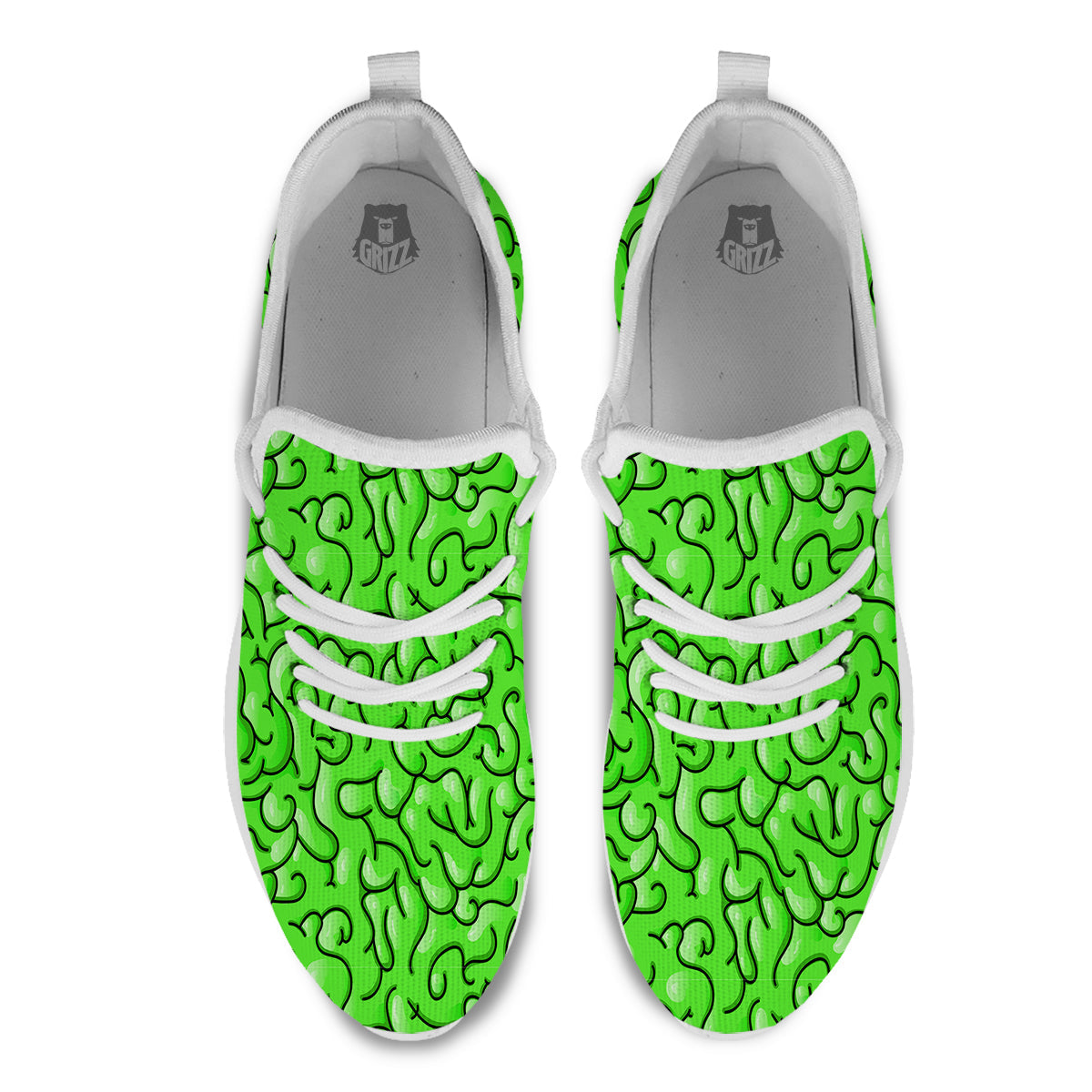 Zombie Green Brain Print Pattern White Athletic Shoes-grizzshop