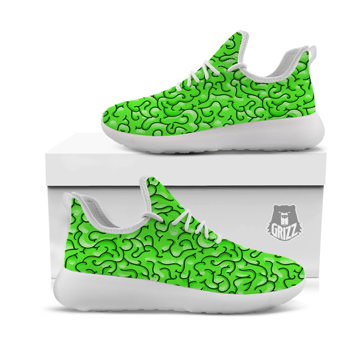 Zombie Green Brain Print Pattern White Athletic Shoes-grizzshop