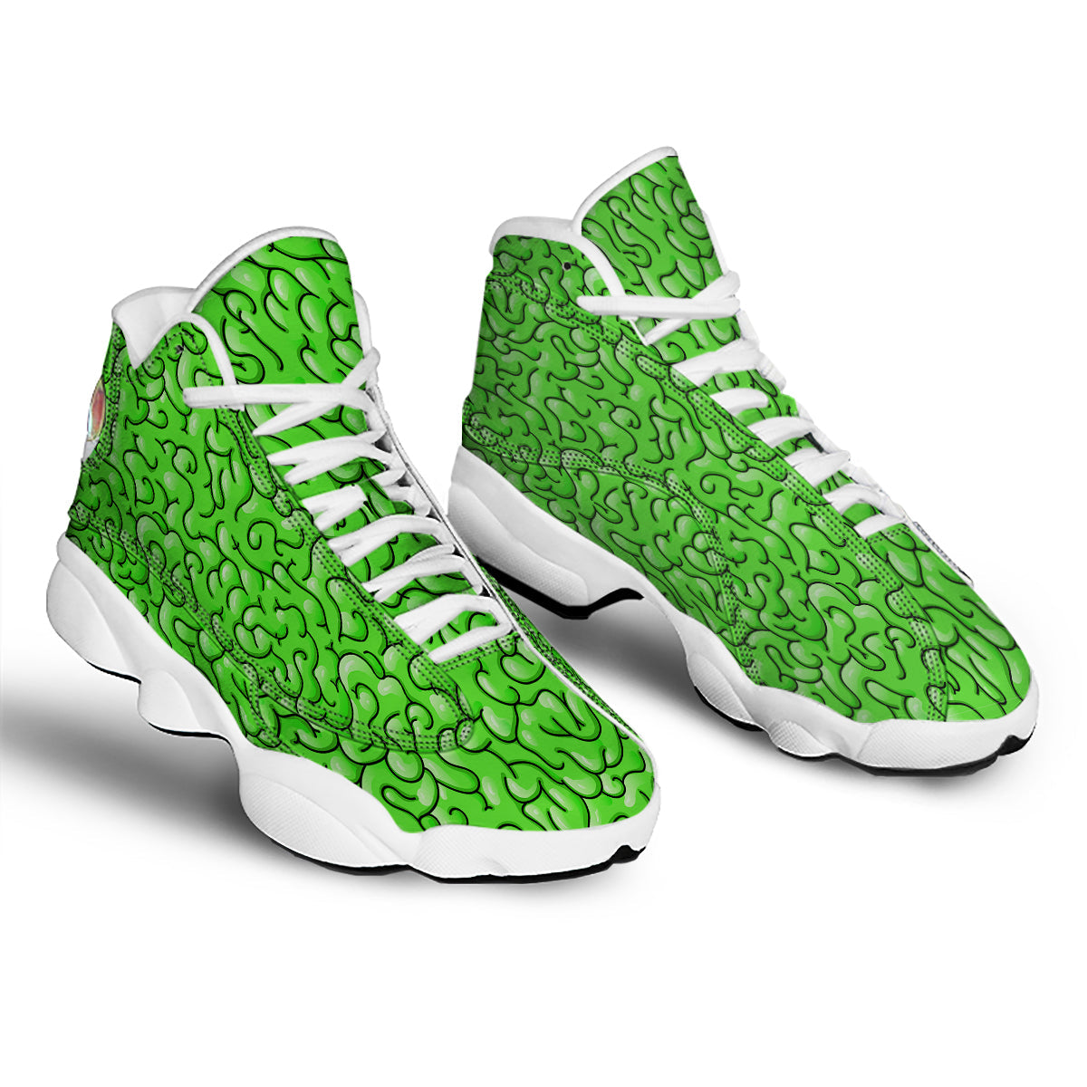 Zombie Green Brain Print Pattern White Basketball Shoes-grizzshop