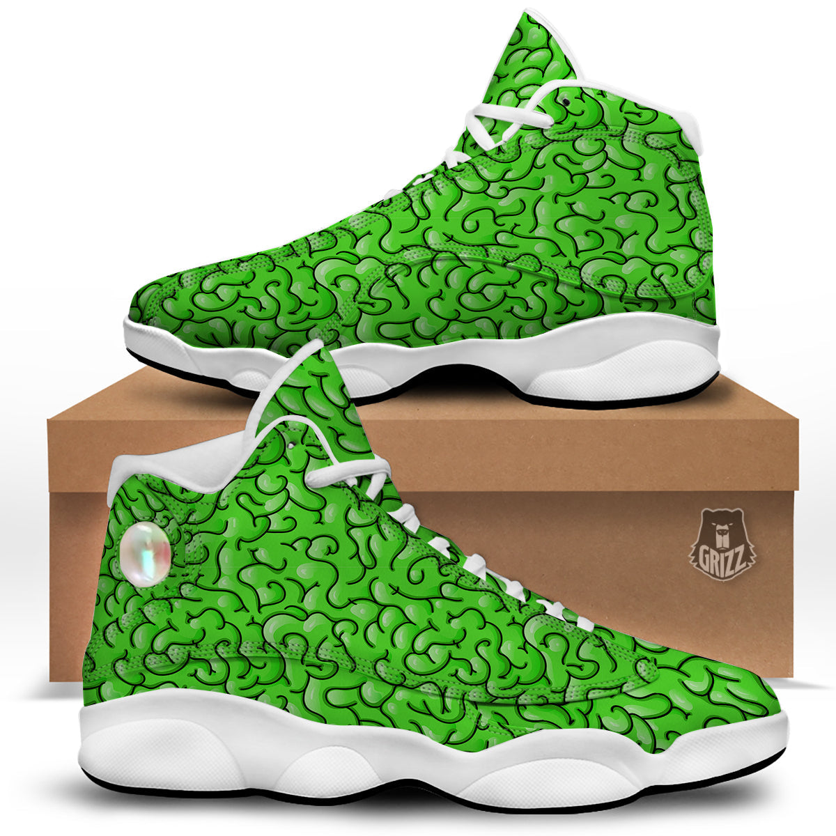 Zombie Green Brain Print Pattern White Basketball Shoes-grizzshop