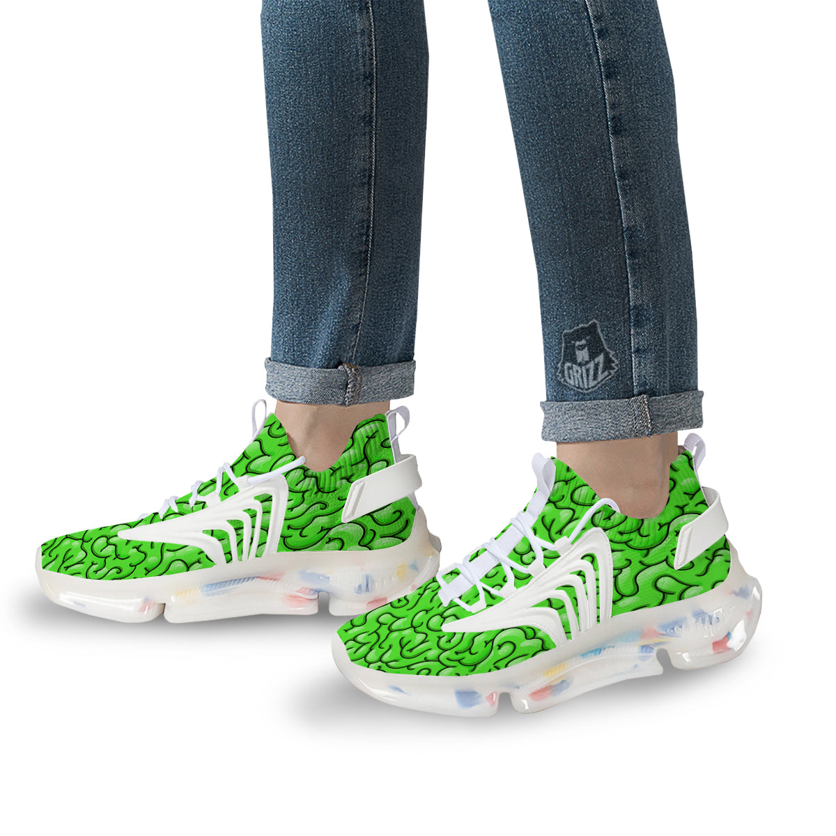 Zombie Green Brain Print Pattern White Gym Shoes-grizzshop