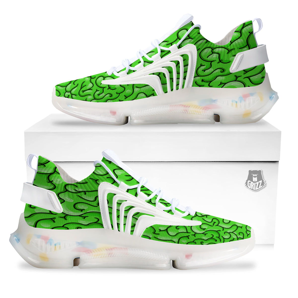 Zombie Green Brain Print Pattern White Gym Shoes-grizzshop
