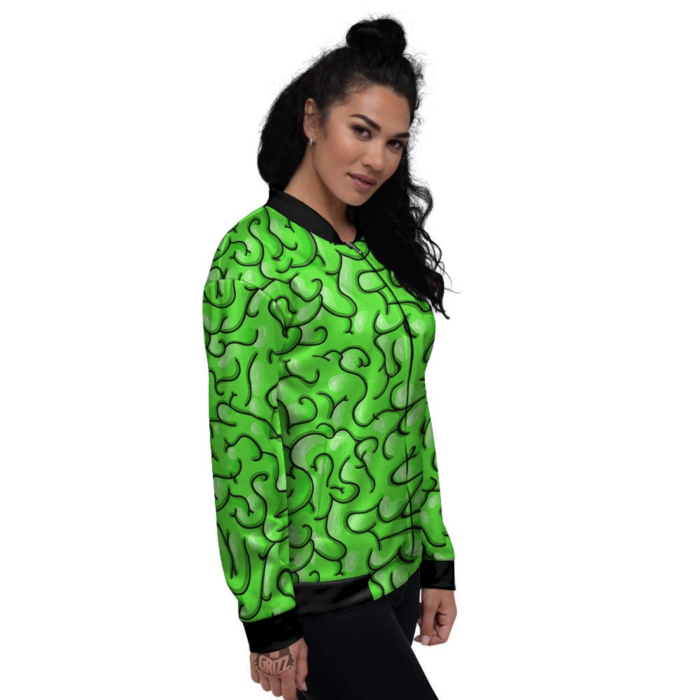 Zombie Green Brain Print Pattern Women's Bomber Jacket-grizzshop