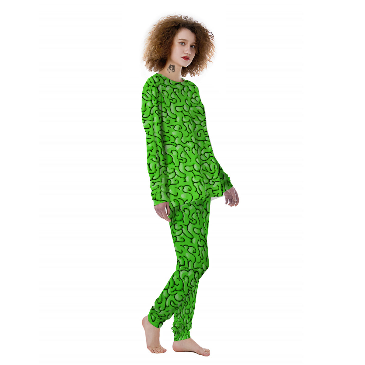 Zombie Green Brain Print Pattern Women's Pajamas-grizzshop