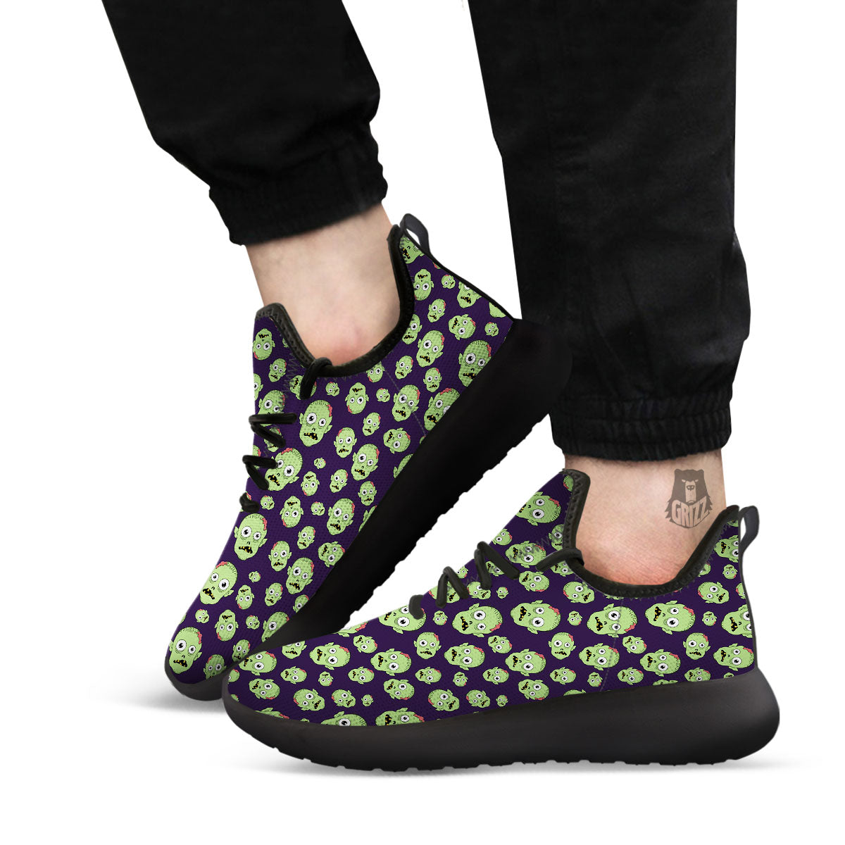 Zombie Green Print Pattern Black Athletic Shoes-grizzshop