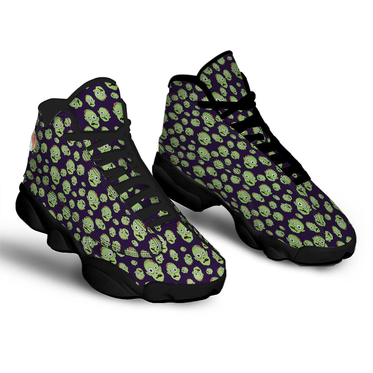 Zombie Green Print Pattern Black Basketball Shoes-grizzshop