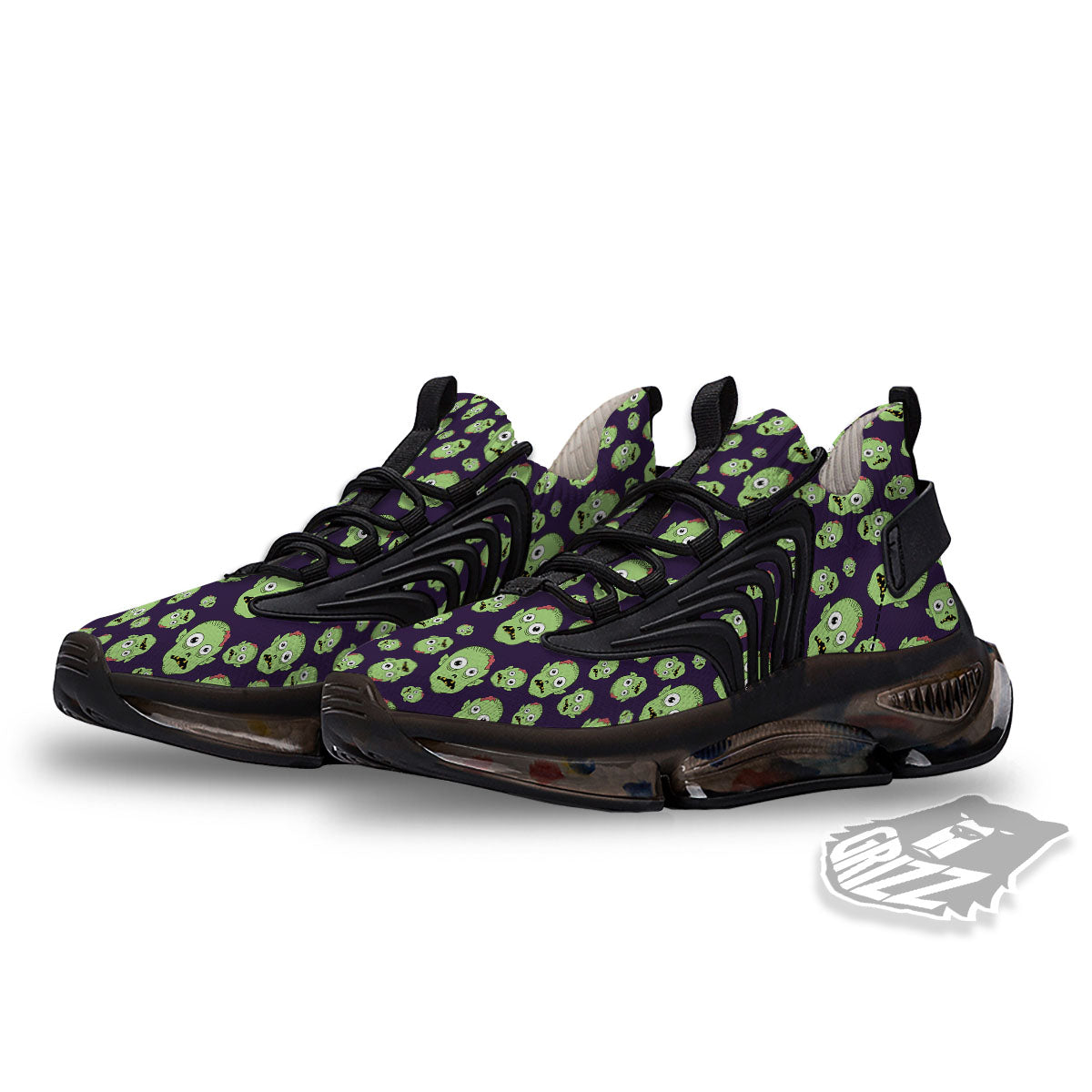 Zombie Green Print Pattern Black Gym Shoes-grizzshop
