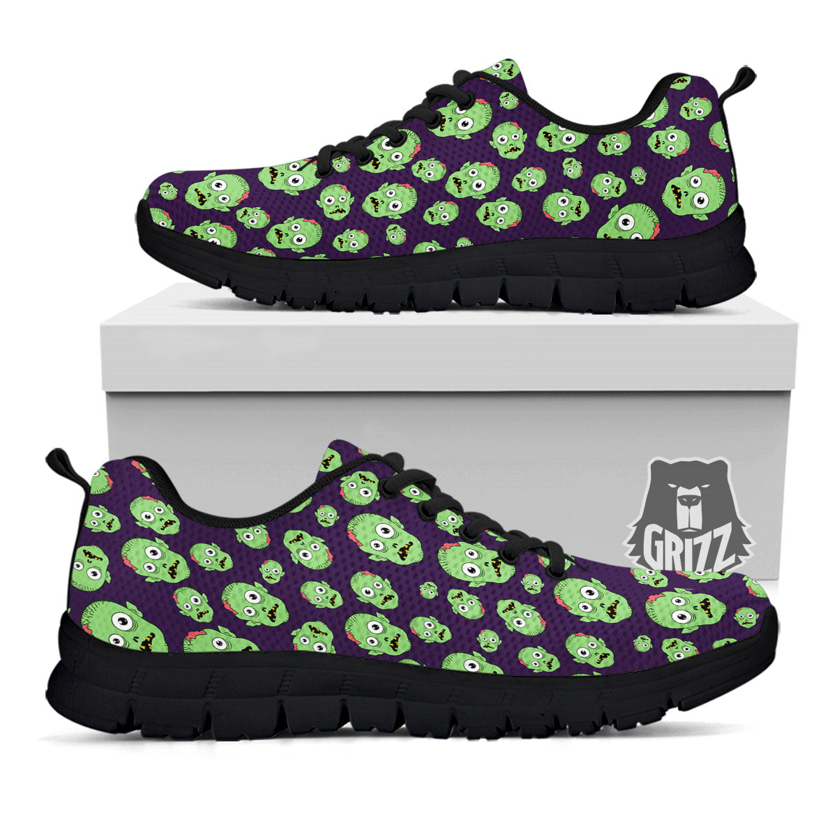 Zombie Green Print Pattern Black Sneaker-grizzshop