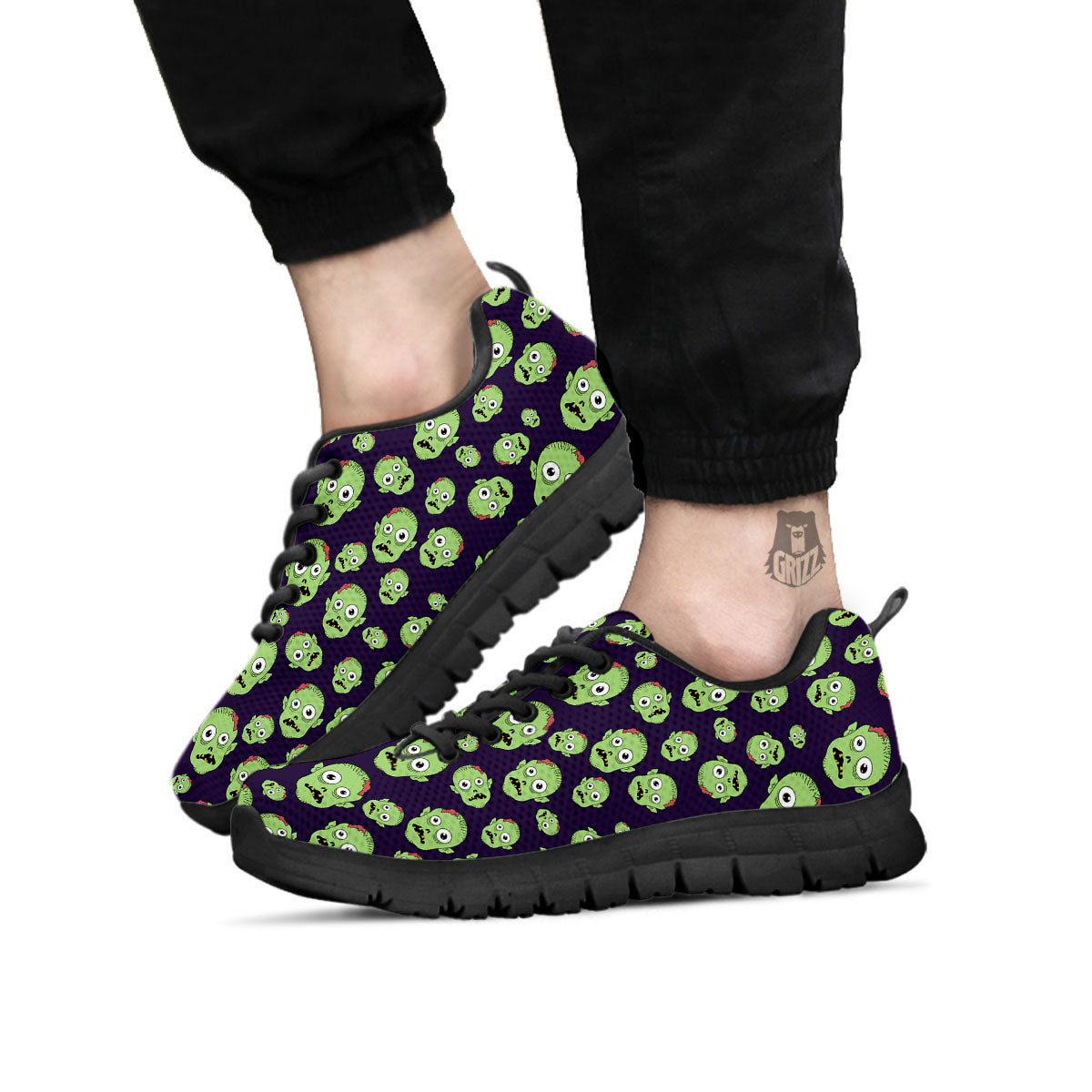 Zombie Green Print Pattern Black Sneaker-grizzshop